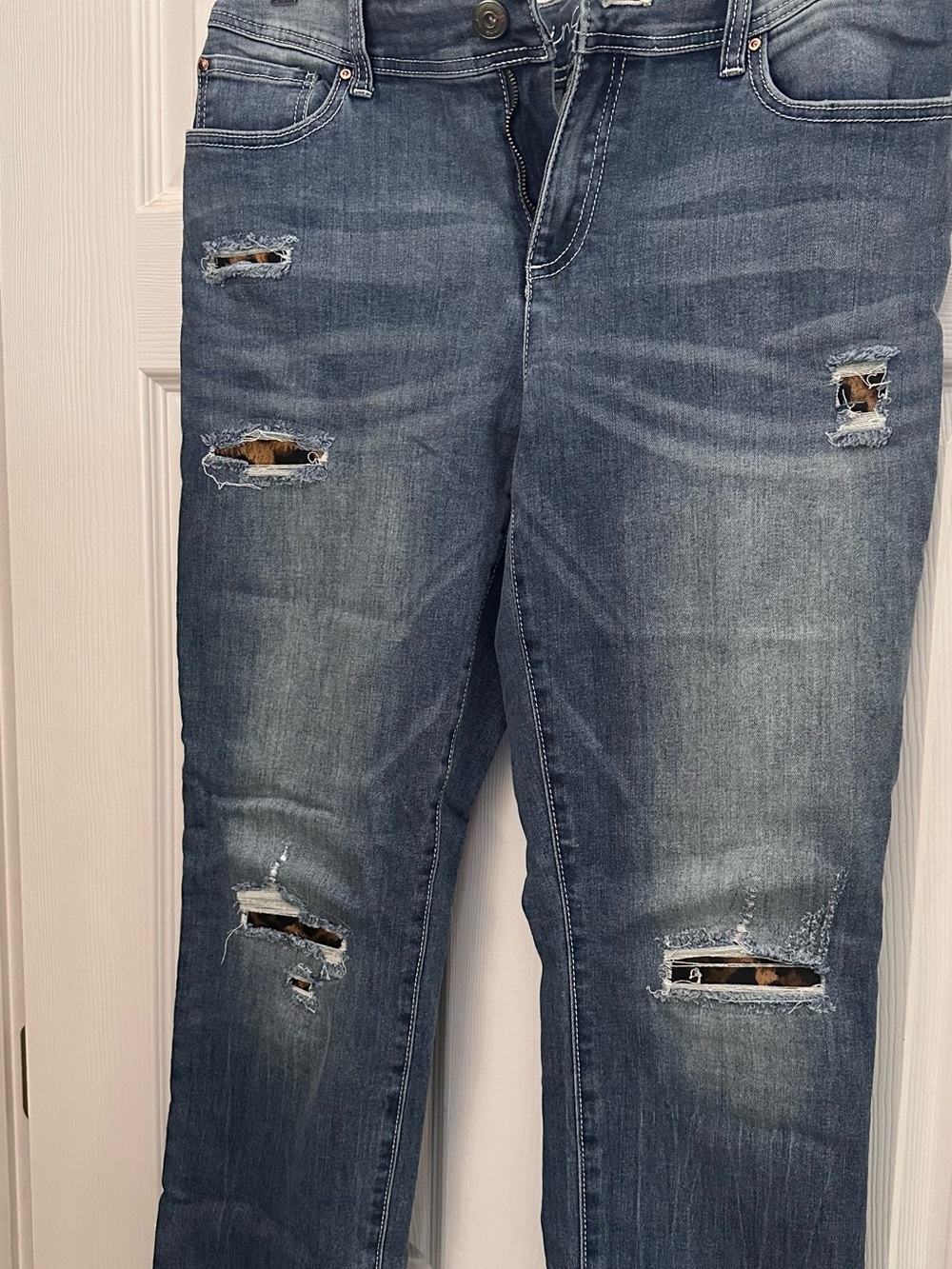INC International Concepts Distressed Blue Straight-Leg Jeans